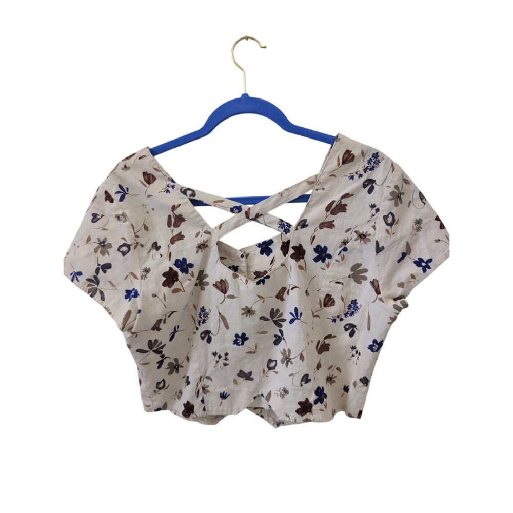 Vintage BANJO Dallas Floral Linen Cotton Cropped Vest Top Large 80s 90s - Picture 5 of 5